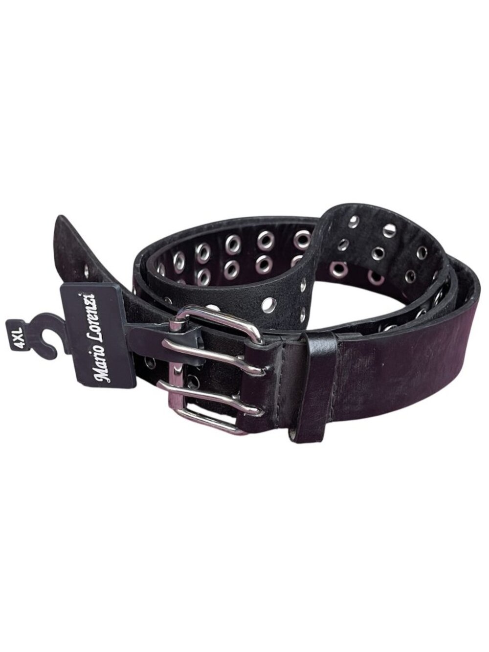 Mario Lorenzi PLUS 4x- 60" Black Silver Grommet Rocker Punk Goth Belt Vegan Moto
